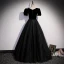 Elegant Black Suede Prom Dresses 2022 A-Line / Princess Square Neckline Short Sleeve Floor-Length / Long Formal Dresses
