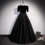 Elegant Black Suede Prom Dresses 2022 A-Line / Princess Square Neckline Beading Tassel Short Sleeve Floor-Length / Long Formal Dresses