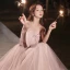 Chic / Belle Rougissant Rose Robe De Bal 2022 Princesse De l'épaule Noeud Paillettes Faux Diamant Manches Courtes Dos Nu Longue Robe De Ceremonie