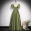 Modest / Simple Clover Green Satin Prom Dresses 2022 A-Line / Princess V-Neck Puffy Short Sleeve Backless Floor-Length / Long Formal Dresses