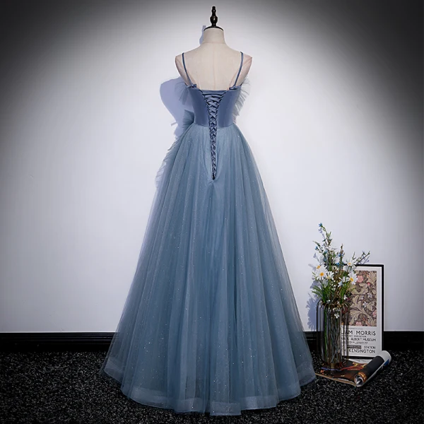Chic / Beautiful Pool Blue Pleated Prom Dresses 2022 A-Line / Princess Spaghetti Straps Sleeveless Backless Floor-Length / Long Formal Dresses