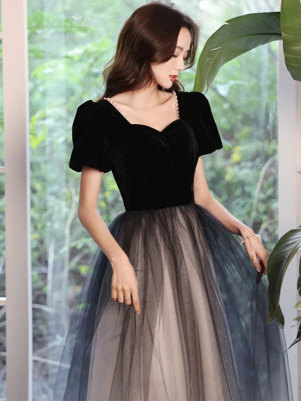 open lace back dress Black Velvet Spaghetti Straps Mermaid Long Evening Prom Dresses, Custo –  MarryLover