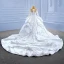 Luxury / Gorgeous High-end Handmade  Beading Pearl Sequins White Wedding Dresses 2022 Ball Gown Cascading Ruffles Scoop Neck Long Sleeve Royal Train Wedding