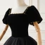 Elegant Black Suede Prom Dresses 2022 Ball Gown Square Neckline Puffy Short Sleeve Appliques Backless Floor-Length / Long Formal Dresses