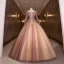 Elegant Purple Pearl Sequins Lace Flower Prom Dresses 2022 Ball Gown Off-The-Shoulder Long Sleeve Floor-Length / Long Formal Dresses
