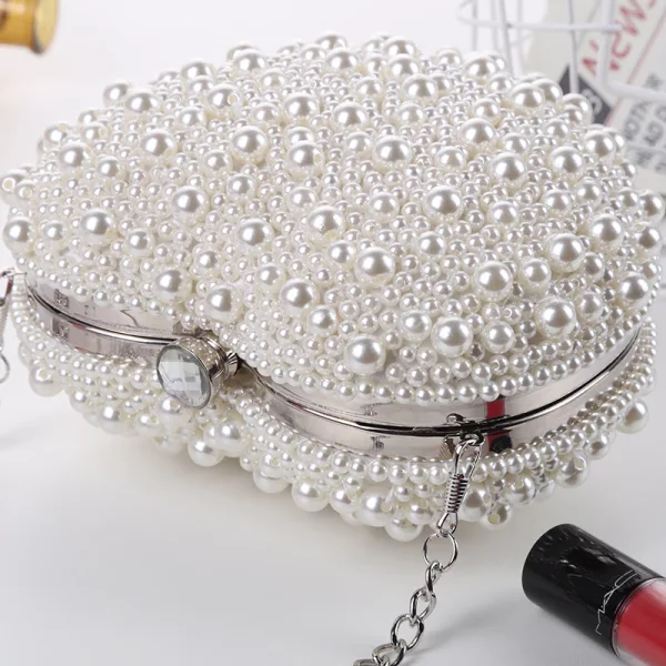 Chic / Beautiful White Pearl Evening Party Satin Clutch Bags 2022
