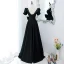 Elegant Black Prom Dresses 2022 A-Line / Princess Square Neckline Puffy Short Sleeve Bow Backless Floor-Length / Long Formal Dresses