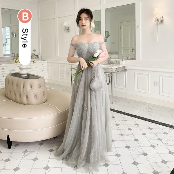 Modest / Simple Grey Bridesmaid Dresses 2022 A-Line / Princess Scoop Neck Short Sleeve Backless Floor-Length / Long Bridesmaid Dresses