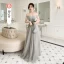 Modest / Simple Grey Bridesmaid Dresses 2022 A-Line / Princess Scoop Neck Short Sleeve Backless Floor-Length / Long Bridesmaid Dresses