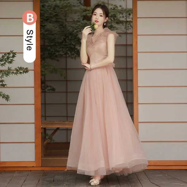 Simple Rougissant Rose Robe Demoiselle D'honneur 2022 Princesse Manches Courtes Dos Nu Longue Robe Demoiselle D'honneur