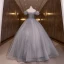 Élégant Gris Paillettes Robe De Bal 2022 Princesse De l'épaule Appliques Gonflée Manches Courtes Dos Nu Longue Robe De Ceremonie