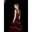 Charming Burgundy Suede Prom Dresses 2022 A-Line / Princess Square Neckline Sleeveless Pearl Rhinestone Backless Floor-Length / Long Formal Dresses
