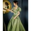 Elegant Olive Green Satin Prom Dresses 2022 A-Line / Princess Scoop Neck Puffy Short Sleeve Floor-Length / Long Formal Dresses