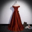 Elegant Coffee Satin Prom Dresses 2022 A-Line / Princess Off-The-Shoulder Bow Short Sleeve Backless Floor-Length / Long Formal Dresses