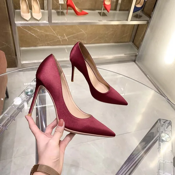 Chic / Beautiful Black Office Leather Satin Pumps 2022 12 cm Stiletto Heels Pointed Toe Pumps High Heels
