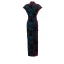 Vintage / Retro Ink Blue Velour Suede Cheongsam 2022 Trumpet / Mermaid High Neck Sleeveless Split Front Tea-length Evening Party Cheongsam / Qipao