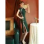 Vintage / Retro Dark Green Evening Party Cheongsam 2022 Trumpet / Mermaid High Neck Sleeveless Tea-length Split Front Cheongsam / Qipao