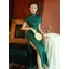 Vintage / Retro Black Evening Party Cheongsam 2022 Trumpet / Mermaid High Neck Short Sleeve Split Front Tea-length Cheongsam / Qipao