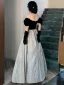 Fashion Black Prom Dresses 2022 A-Line / Princess Off-The-Shoulder Puffy Short Sleeve Backless Embroidered Floor-Length / Long Formal Dresses