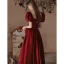 Elegant Burgundy Satin Prom Dresses 2022 A-Line / Princess Square Neckline Puffy Short Sleeve Bow Backless Floor-Length / Long Prom Formal Dresses