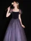 Charmant Violet Glitter Paillettes Robe De Bal 2022 Princesse De l'épaule Manches Courtes Noeud Dos Nu Longue Robe De Ceremonie