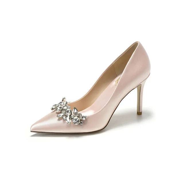 Fashion Ivory Rhinestone Satin Wedding Shoes 2022 9 cm Stiletto Heels Pointed Toe Wedding Pumps High Heels