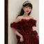 Charming Burgundy Pleated Prom Dresses 2022 A-Line / Princess Off-The-Shoulder Short Sleeve Backless Floor-Length / Long Formal Dresses