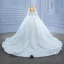 High End Weiß Handgefertigt Perlenstickerei Pailletten Brautkleider / Hochzeitskleider 2022 Ballkleid Stehkragen Lange Ärmel Königliche Schleppe