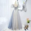 Chic / Beautiful Grey Beading Sequins Puffy Prom Dresses 2022 A-Line / Princess V-Neck Short Sleeve Backless Floor-Length / Long Formal Dresses
