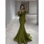 High-end Olive Green Satin Evening Dresses  2022 Trumpet / Mermaid Off-The-Shoulder Short Sleeve Sweep Train Evening Party Formal Dresses