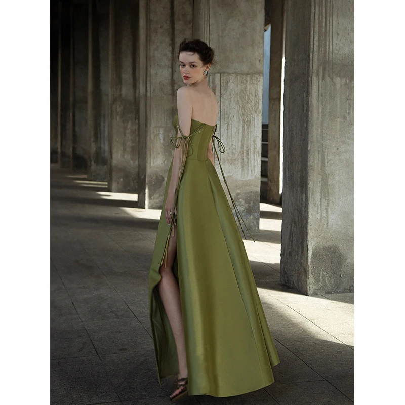 Vintage Retro Olive Green Satin Evening Dresses 2022 A-Line Princess Off-The-Shoulder Vintage Retro Olive Green Satin Evening Dresses 2022 A-Line Princess Off-The-Shoulder