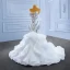 Luxury / Gorgeous High-end White Cascading Ruffles Beading Pearl Rhinestone Sequins Wedding Dresses 2022 Trumpet / Mermaid Spaghetti Straps Sleeveless Backless Court Train