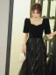 Elegant Black Sequins Prom Dresses 2022 A-Line / Princess Pearl Square Neckline Short Sleeve Backless Floor-Length / Long Formal Dresses