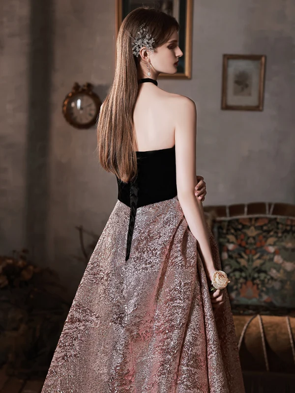 Charmant Rosa Satin Ballkleider 2022 A Linie Bandeau Glanz Pailletten Ärmellos Rückenfreies Lange Festliche Kleider