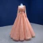 High End Pink Ballkleider 2022 A Linie Eckiger Ausschnitt Perlenstickerei Strass Pailletten Lange Ärmel Rückenfreies Lange Festliche Kleider
