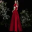 Modest / Simple Burgundy Satin Prom Dresses 2022 A-Line / Princess Square Neckline Puffy Short Sleeve Backless Floor-Length / Long Formal Dresses