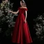 Flotte Bourgogne Solid Farve Satin Gallakjoler 2022 Prinsesse Flæse Off-The-Shoulder Kort Ærme Halterneck Lange Kjoler