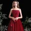 Chic / Beautiful Burgundy Prom Dresses 2022 A-Line / Princess Strapless Sleeveless Backless Bow Floor-Length / Long Formal Dresses