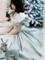Chic / Beautiful Mint Green Prom Dresses 2022 A-Line / Princess Square Neckline Puffy Short Sleeve Backless Floor-Length / Long Formal Dresses