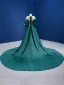 Vintage / Retro High Low Dark Green Beading Sequins Satin Prom Dresses 2022 Trumpet / Mermaid Scoop Neck Puffy 3/4 Sleeve Floor-Length / Long Formal Dresses