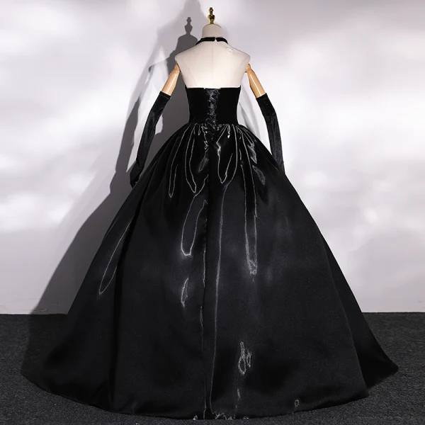 Vintage / Retro Black Satin Suede Prom Dresses 2022 Ball Gown Strapless Sleeveless Backless Floor-Length / Long Formal Dresses