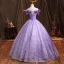 Chic / Belle Lilas En Dentelle Fleur Robe De Bal 2022 Robe Boule Volants De l'épaule Perlage Faux Diamant Paillettes Perle Manches Courtes Dos Nu Thé Longueur Robe De Ceremonie