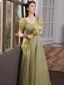 Chic / Belle Vert Trèfle Robe De Bal 2022 Princesse Encolure Carrée Perlage Paillettes Manches Courtes Dos Nu Longue Robe De Ceremonie