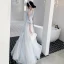 Charming Flower Fairy Sky Blue Lace Flower Prom Dresses 2022 A-Line / Princess Scoop Neck Beading Pearl Rhinestone 3/4 Sleeve Floor-Length / Long Formal Dresses