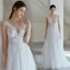 Light White Beading Lace Flower Beach Wedding Dresses 2022 A-Line / Princess V-Neck Sleeveless Backless Floor-Length / Long Wedding
