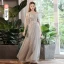 Chic / Beautiful Grey Beading Lace Flower Bridesmaid Dresses 2022 A-Line / Princess Rhinestone Sequins Short Sleeve Backless Floor-Length / Long Wedding Bridesmaid Dresses
