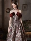 Vintage / Retro Burgundy Lace Flower Prom Dresses 2022 A-Line / Princess Off-The-Shoulder Short Sleeve Backless Floor-Length / Long Formal Dresses