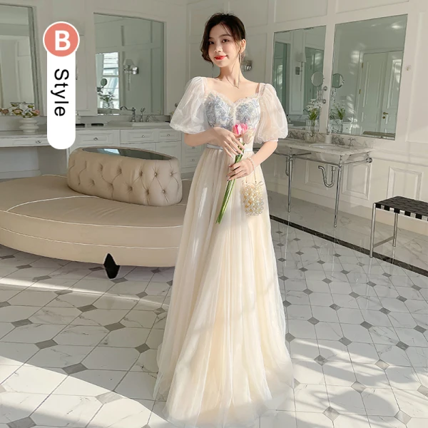 Fashion Daffodil Beading Sequins Lace Flower Bridesmaid Dresses 2022 A-Line / Princess Sash Short Sleeve Backless Floor-Length / Long Bridesmaid Dresses