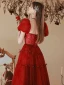 Fashion Burgundy Sequins Prom Dresses 2022 A-Line / Princess Square Neckline Puffy Short Sleeve Backless Bow Floor-Length / Long Formal Dresses
