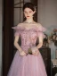 Charmant Rougissant Rose Robe De Bal 2022 Princesse Volants De l'épaule Glitter Perlage Paillettes Faux Diamant Manches Courtes Dos Nu Longue Robe De Ceremonie